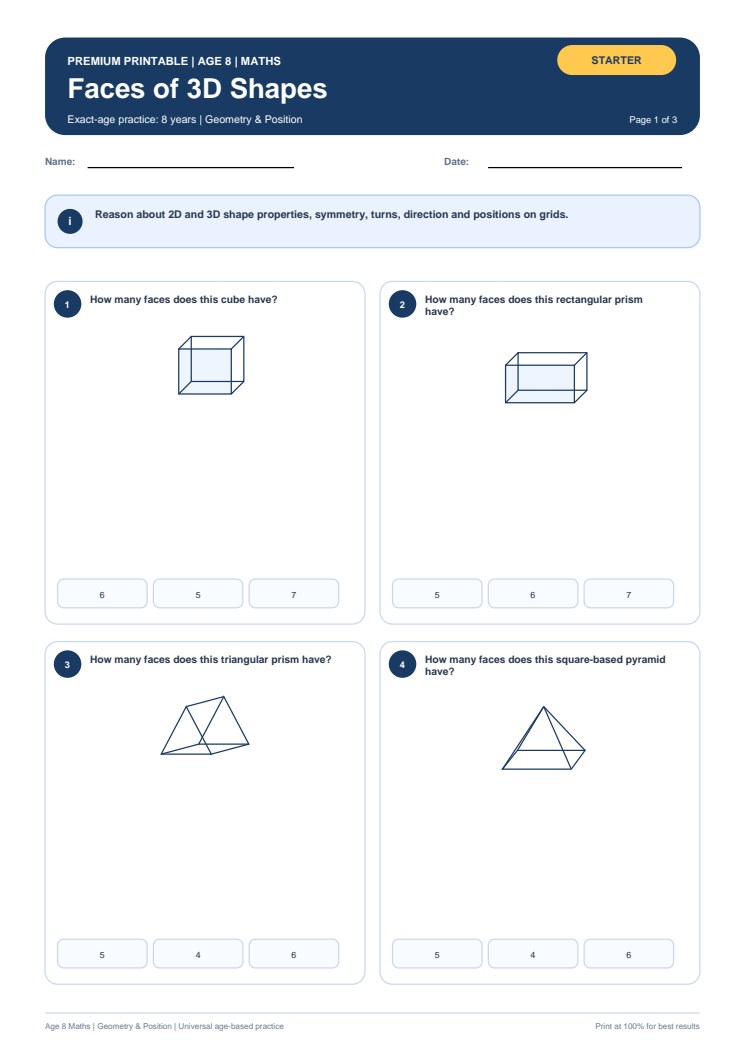 Faces of 3D Shapes worksheet preview