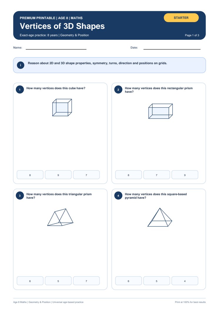 Vertices of 3D Shapes worksheet preview