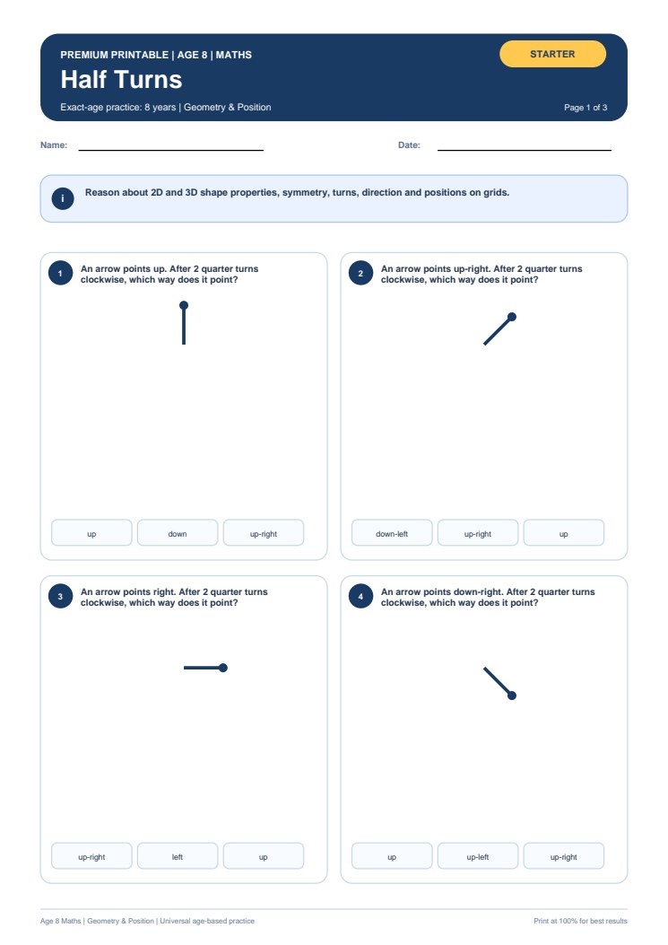 Half Turns worksheet preview