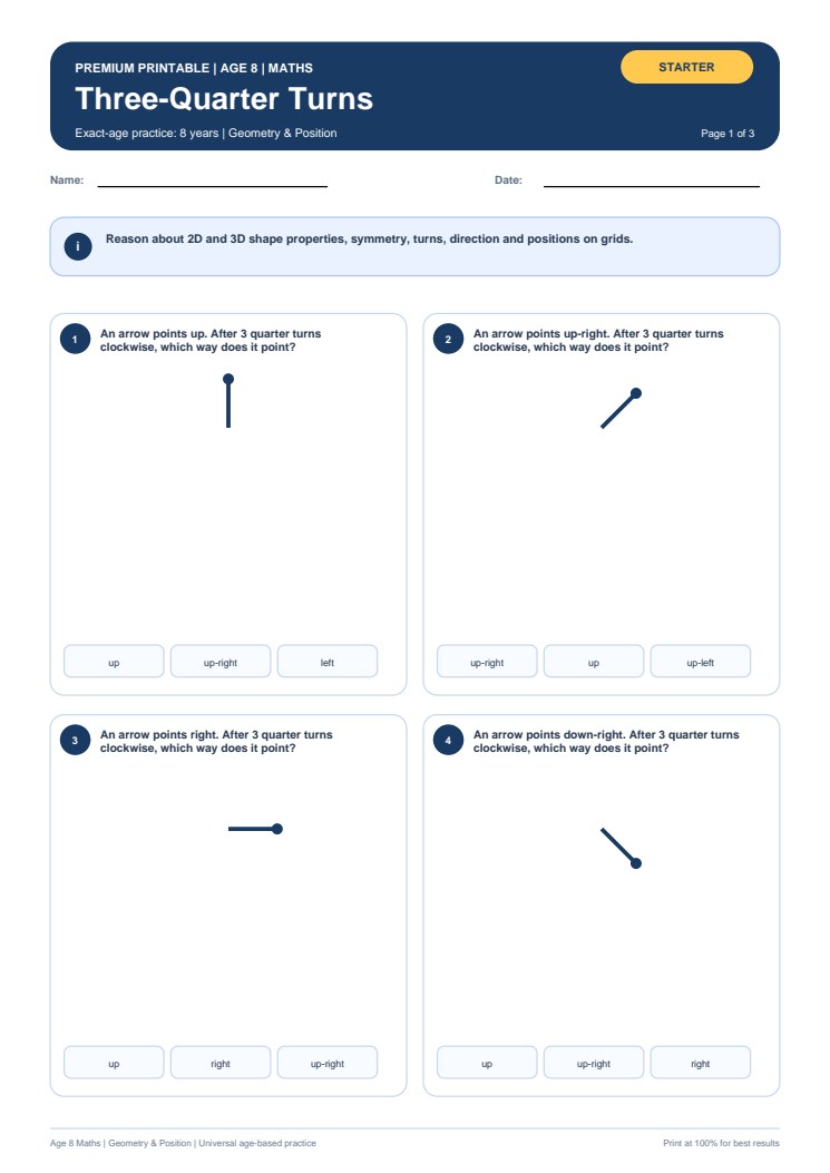 Three-Quarter Turns worksheet preview