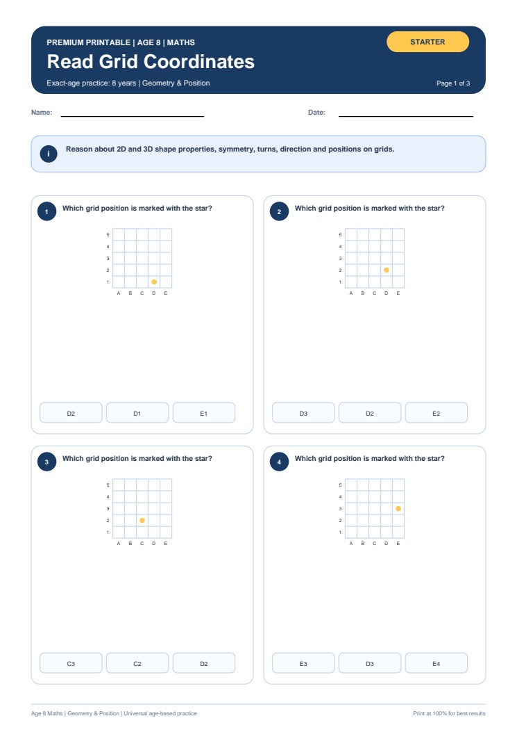 Read Grid Coordinates worksheet preview