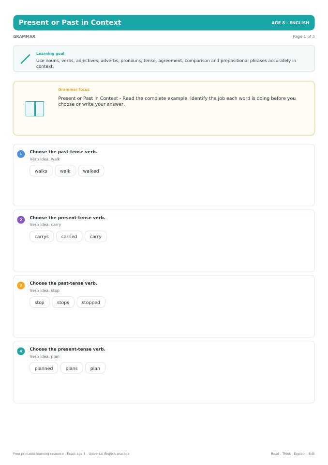 Present or Past in Context worksheet preview