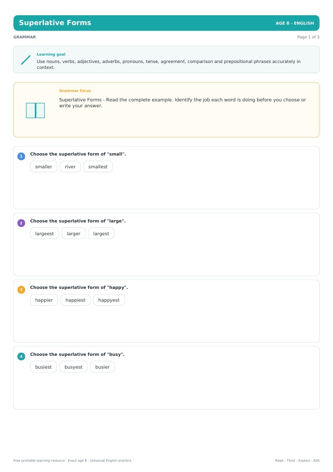Superlative Forms worksheet preview