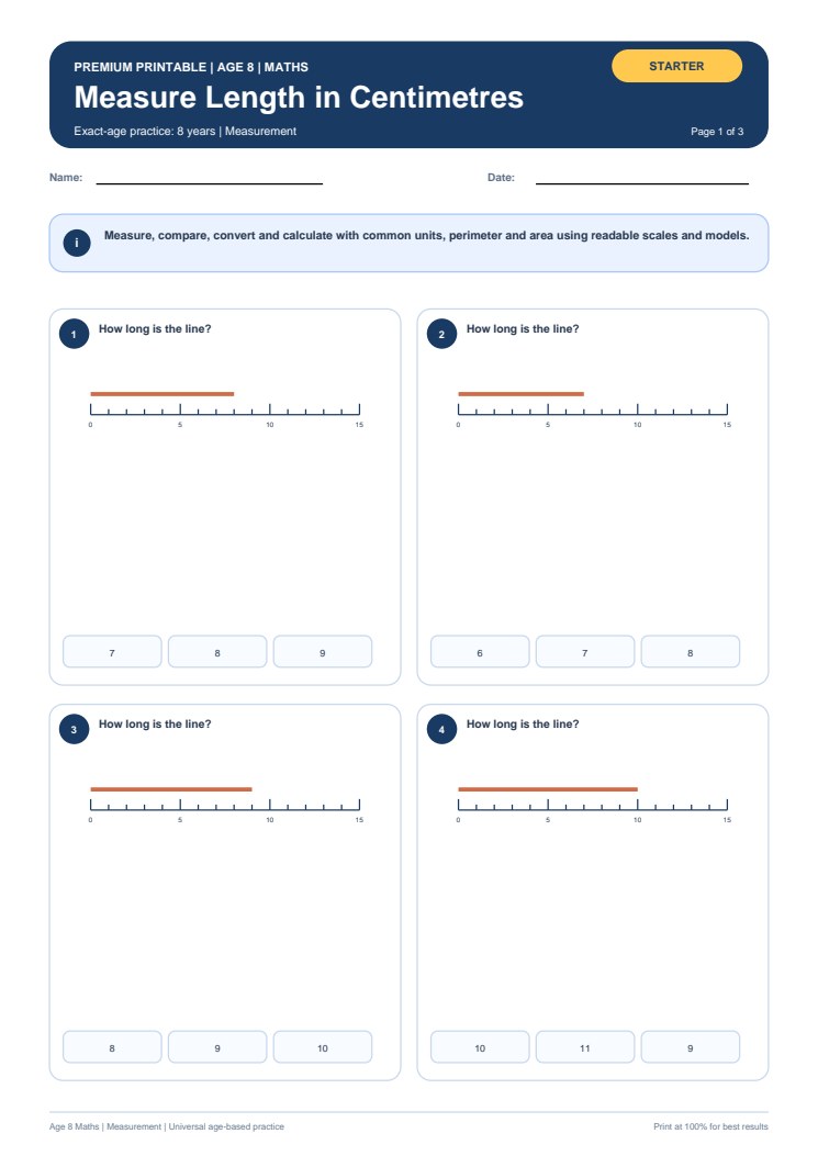 Measure Length in Centimetres worksheet preview