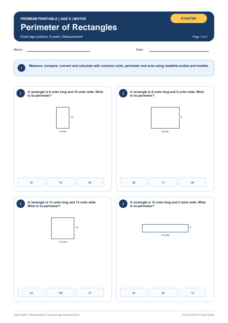 Perimeter of Rectangles worksheet preview