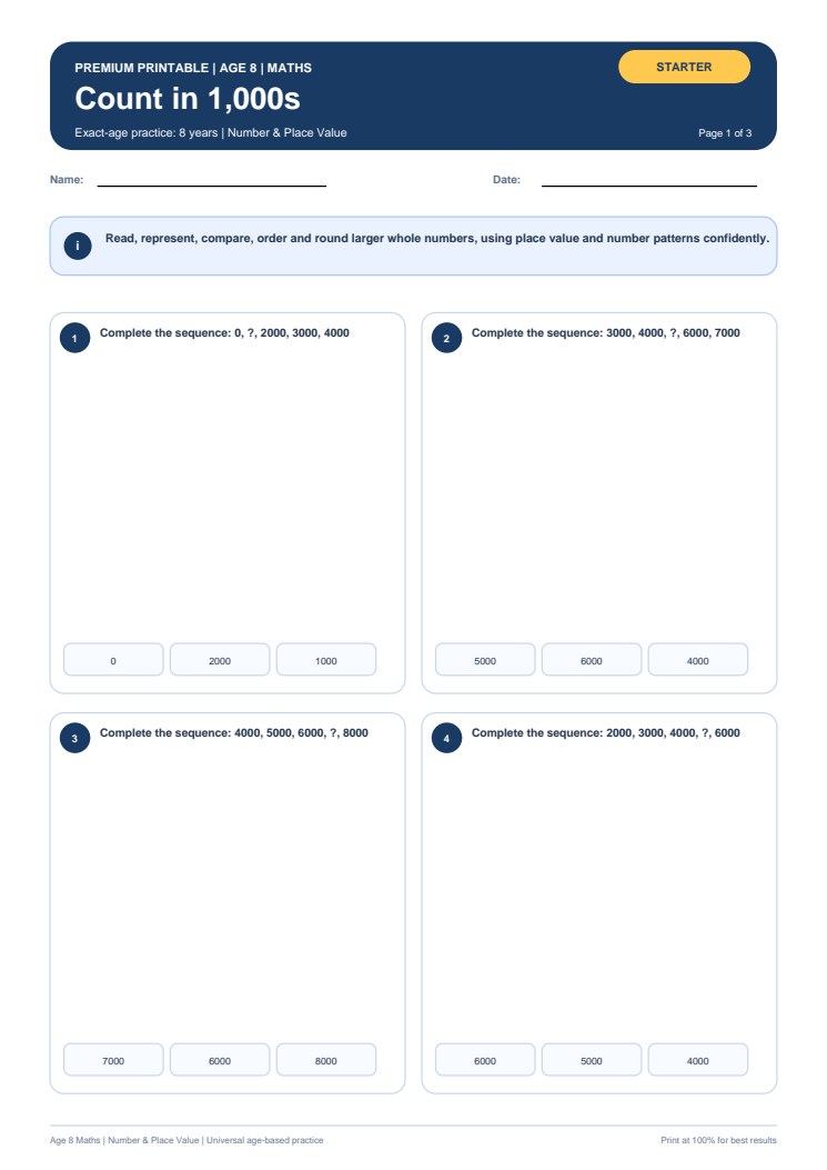Count in 1,000s worksheet preview