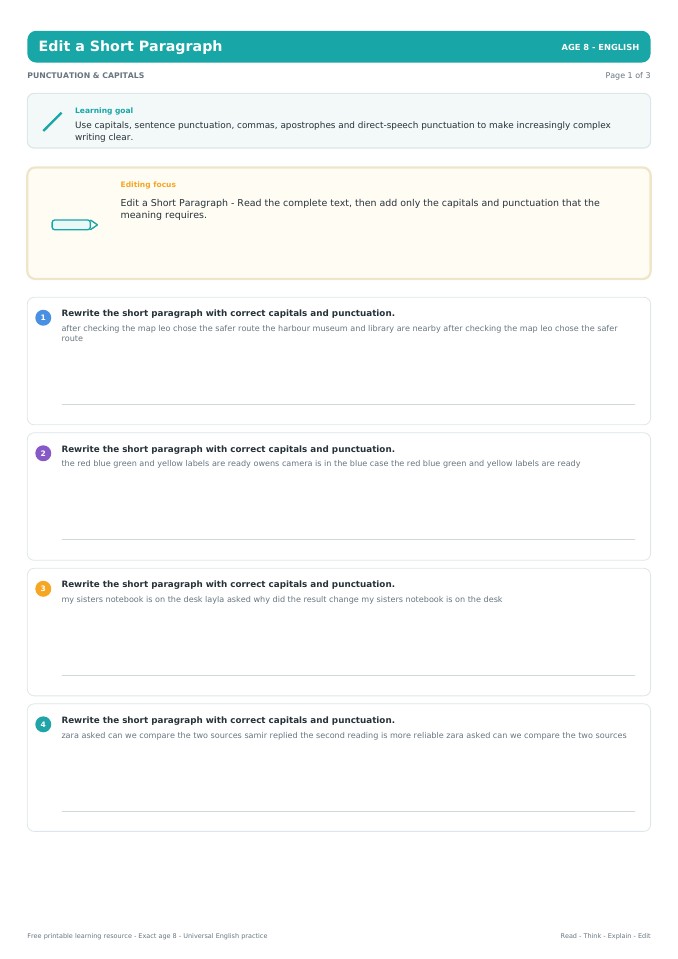 Edit a Short Paragraph worksheet preview