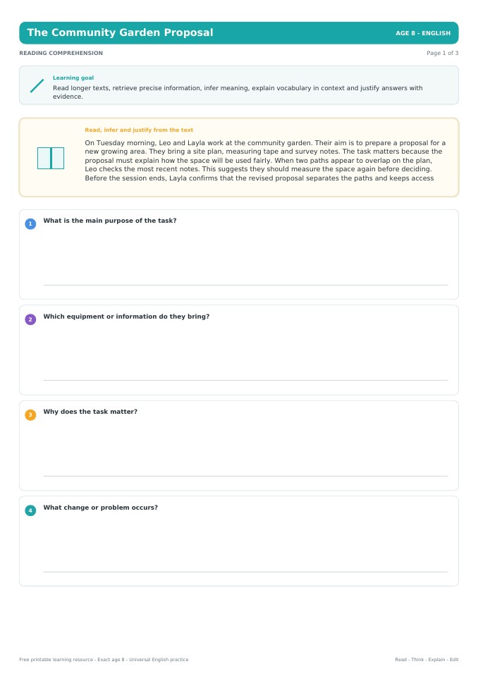 The Community Garden Proposal worksheet preview