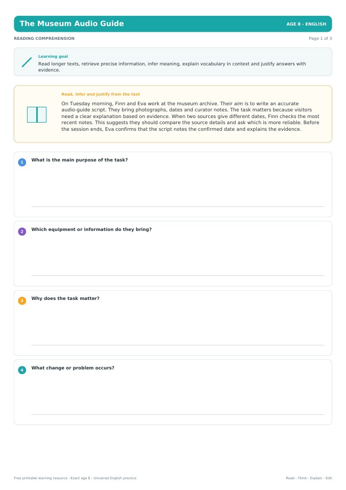 The Museum Audio Guide worksheet preview