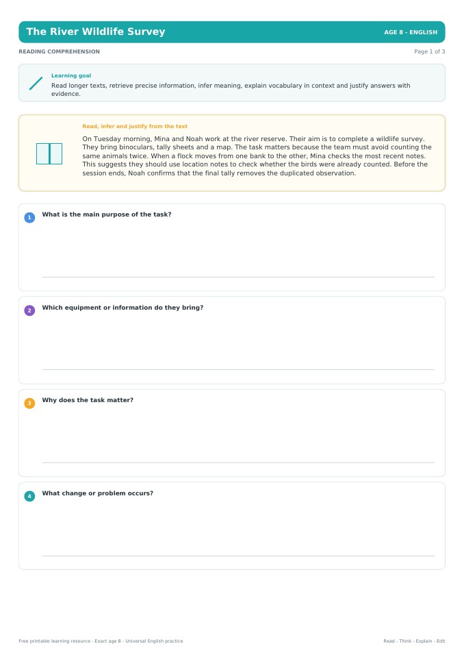 The River Wildlife Survey worksheet preview