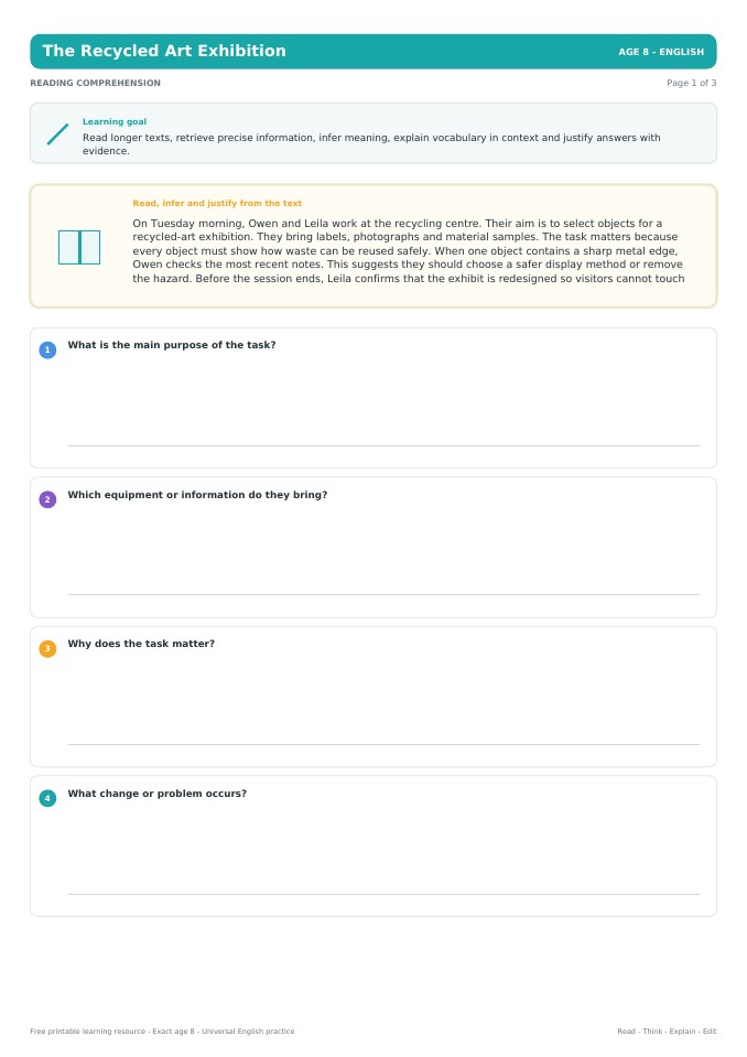 The Recycled Art Exhibition worksheet preview