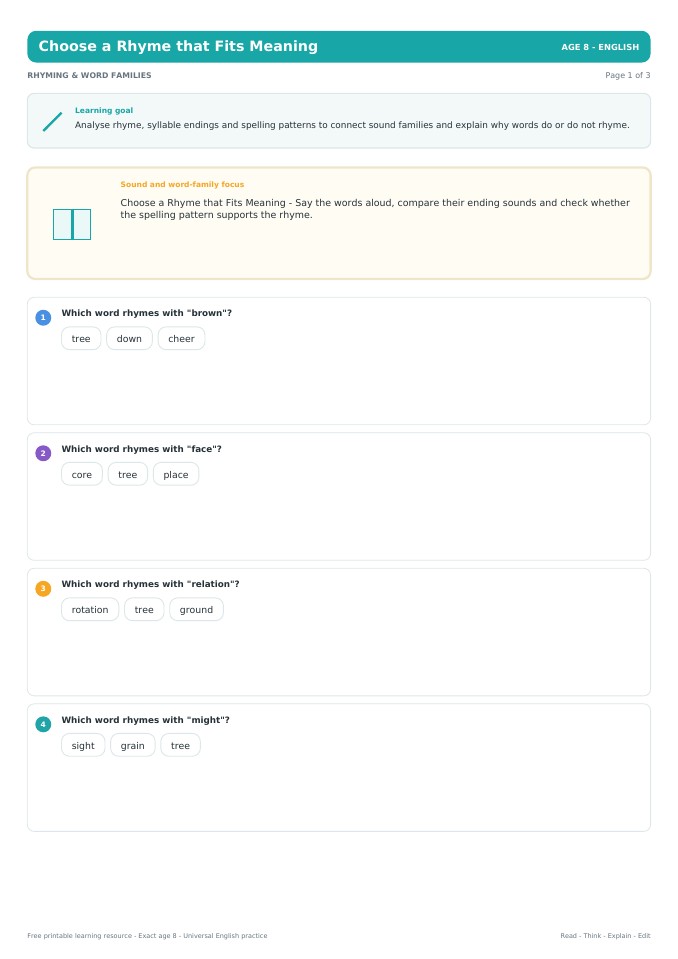 Choose a Rhyme that Fits Meaning worksheet preview