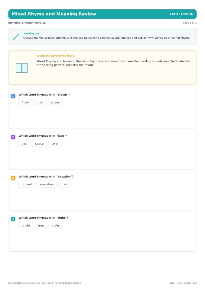 Mixed Rhyme and Meaning Review worksheet preview