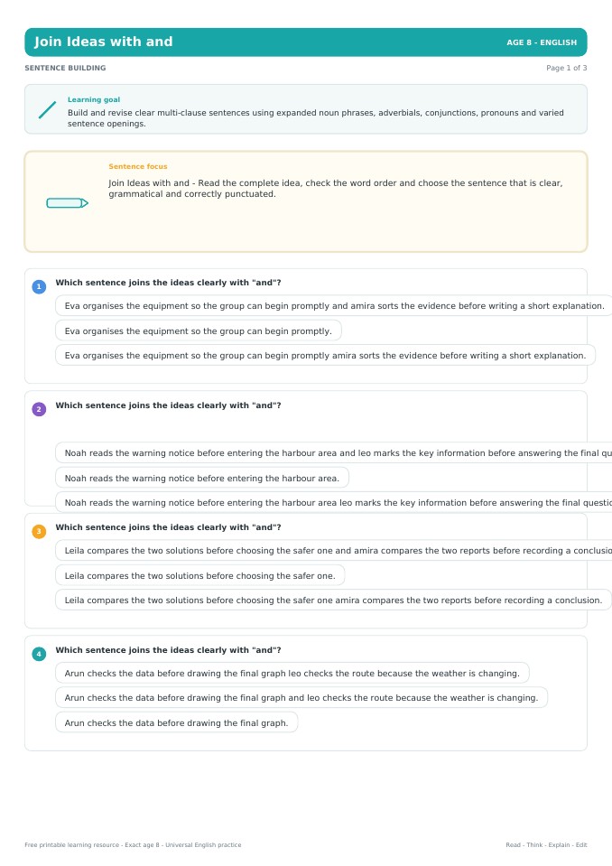 Join Ideas with and worksheet preview