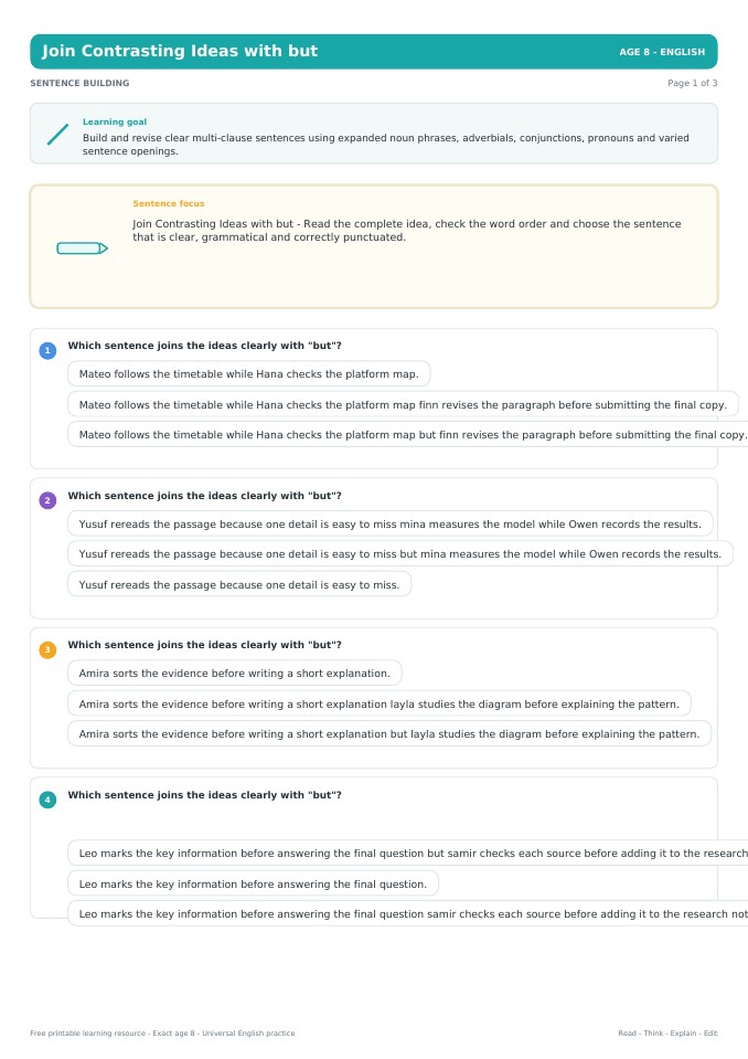 Join Contrasting Ideas with but worksheet preview