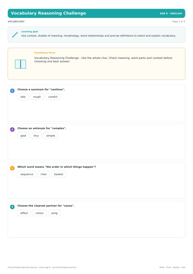 Vocabulary Reasoning Challenge worksheet preview