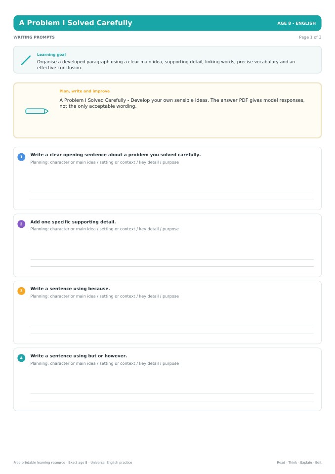 A Problem I Solved Carefully worksheet preview