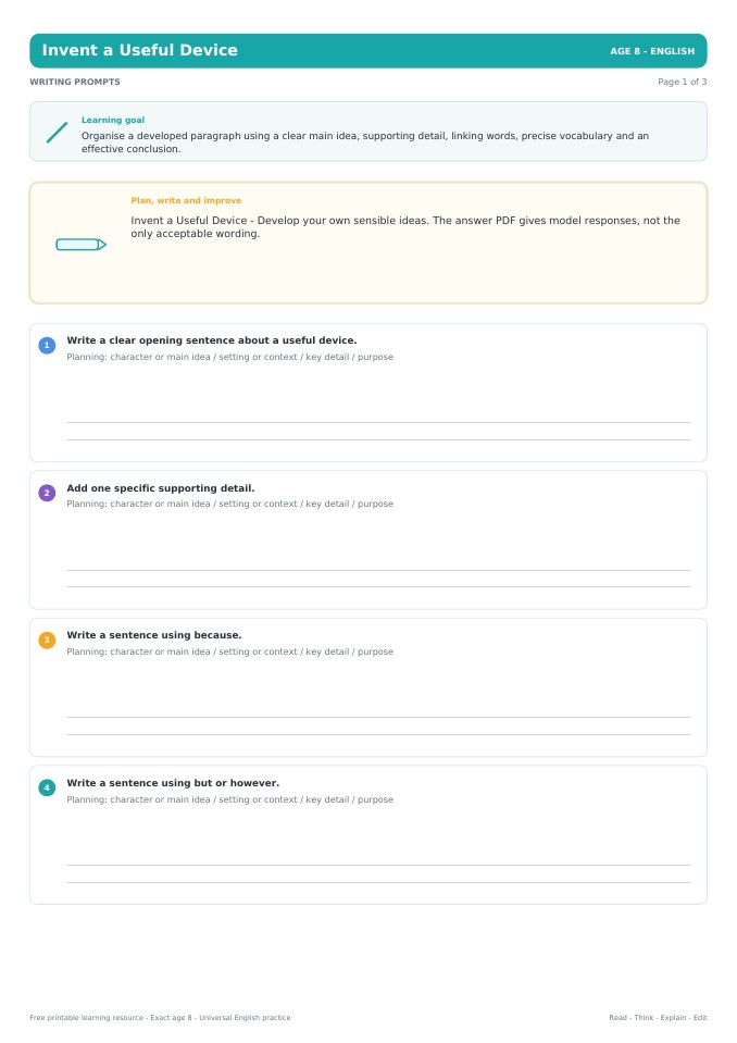 Invent a Useful Device worksheet preview