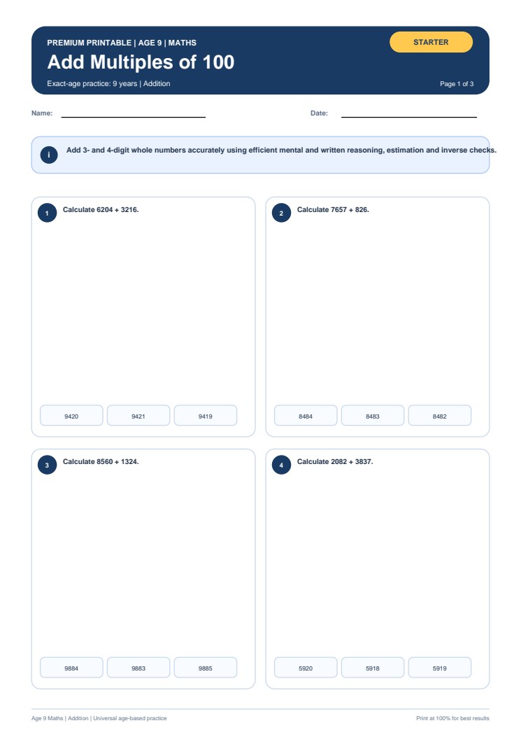 Add Multiples of 100 worksheet preview