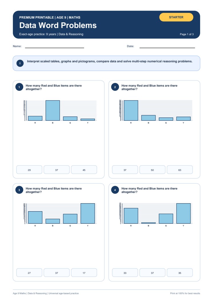 Data Word Problems worksheet preview