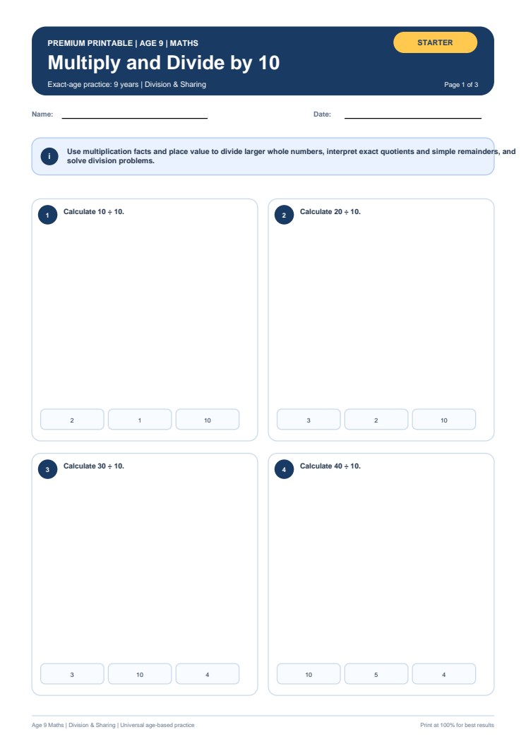 Multiply and Divide by 10 worksheet preview