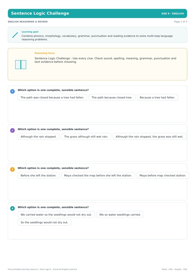 Sentence Logic Challenge worksheet preview