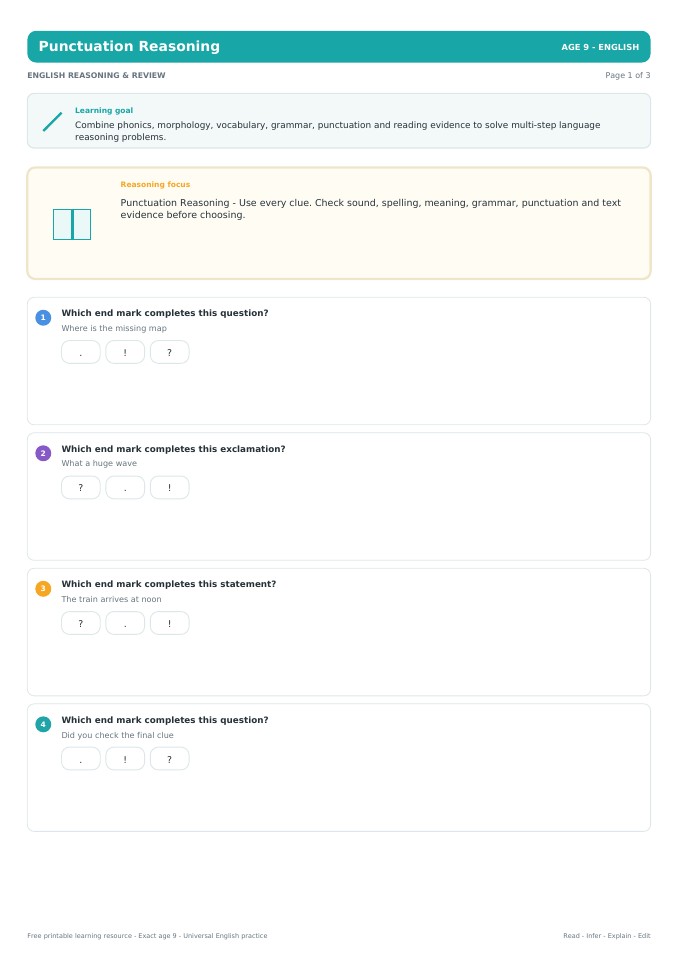 Punctuation Reasoning worksheet preview