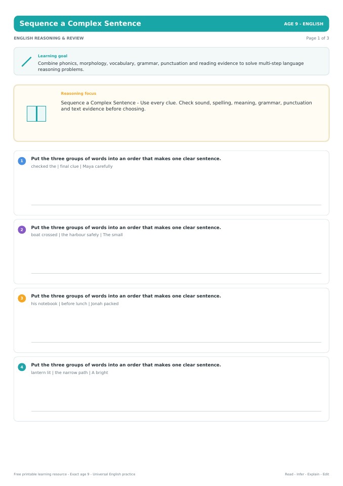 Sequence a Complex Sentence worksheet preview