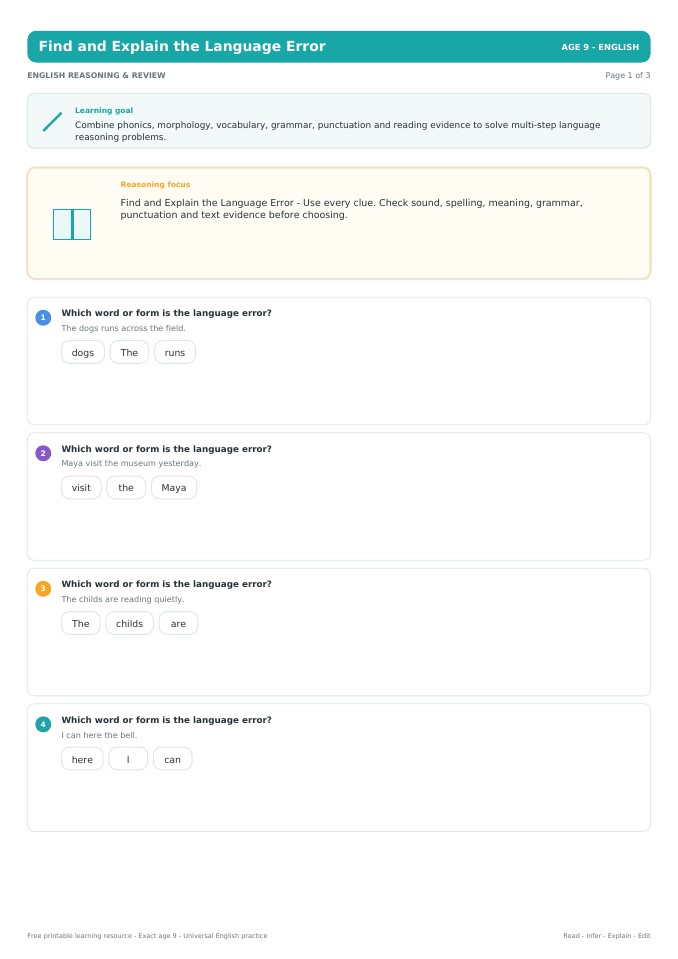Find and Explain the Language Error worksheet preview