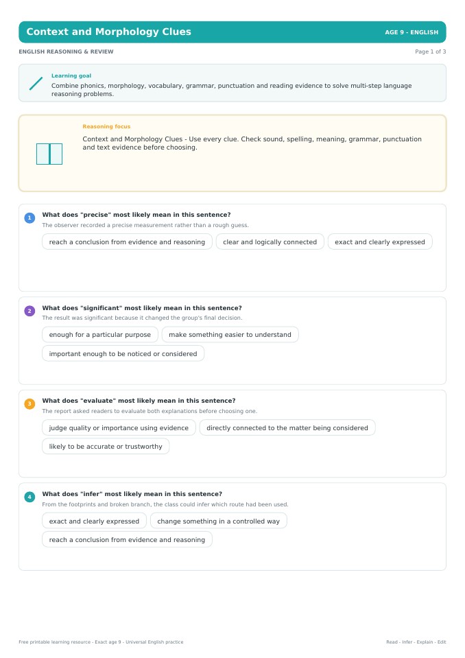 Context and Morphology Clues worksheet preview