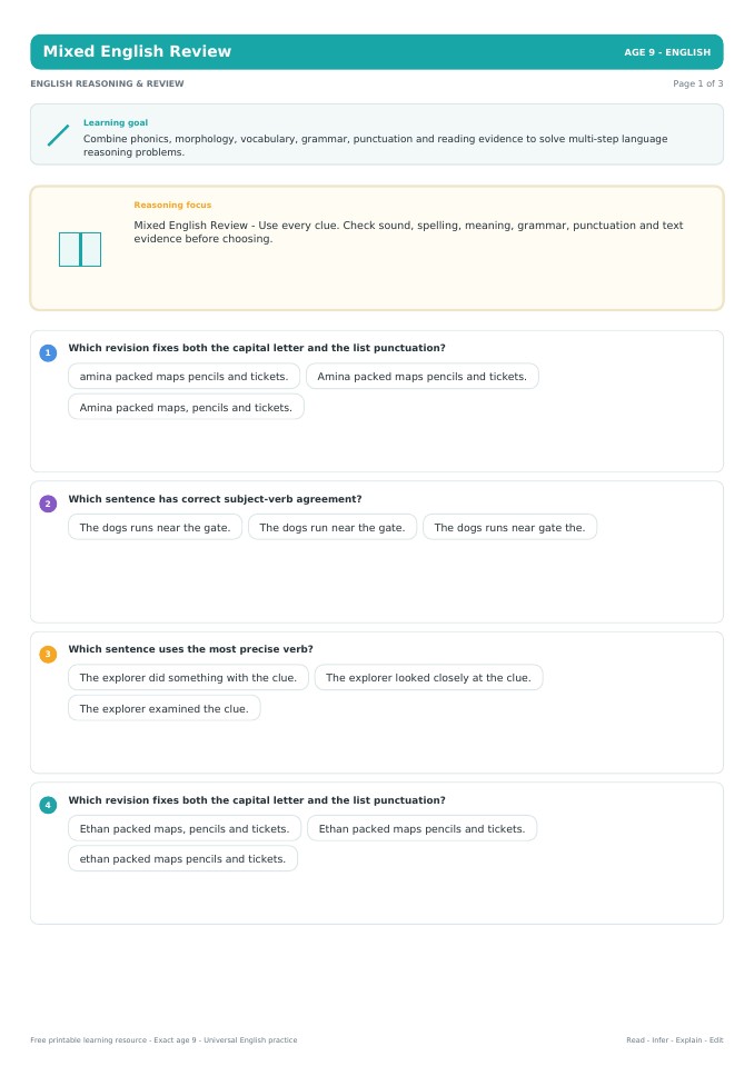 Mixed English Review worksheet preview