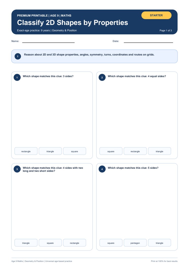Classify 2D Shapes by Properties worksheet preview