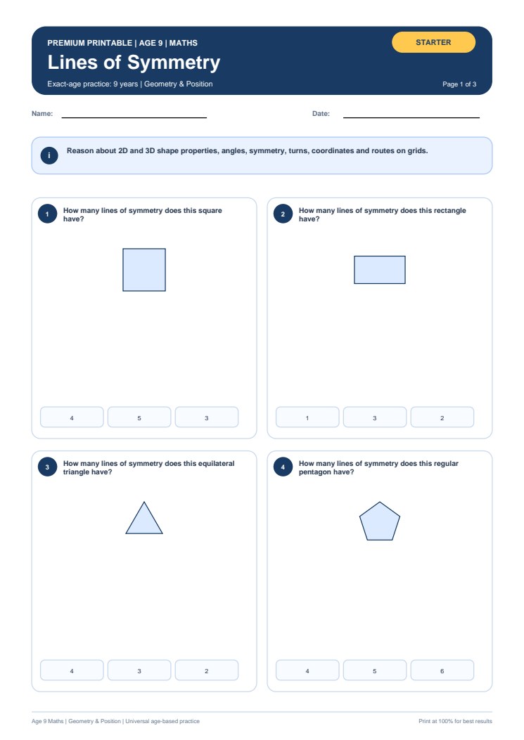 Lines of Symmetry worksheet preview