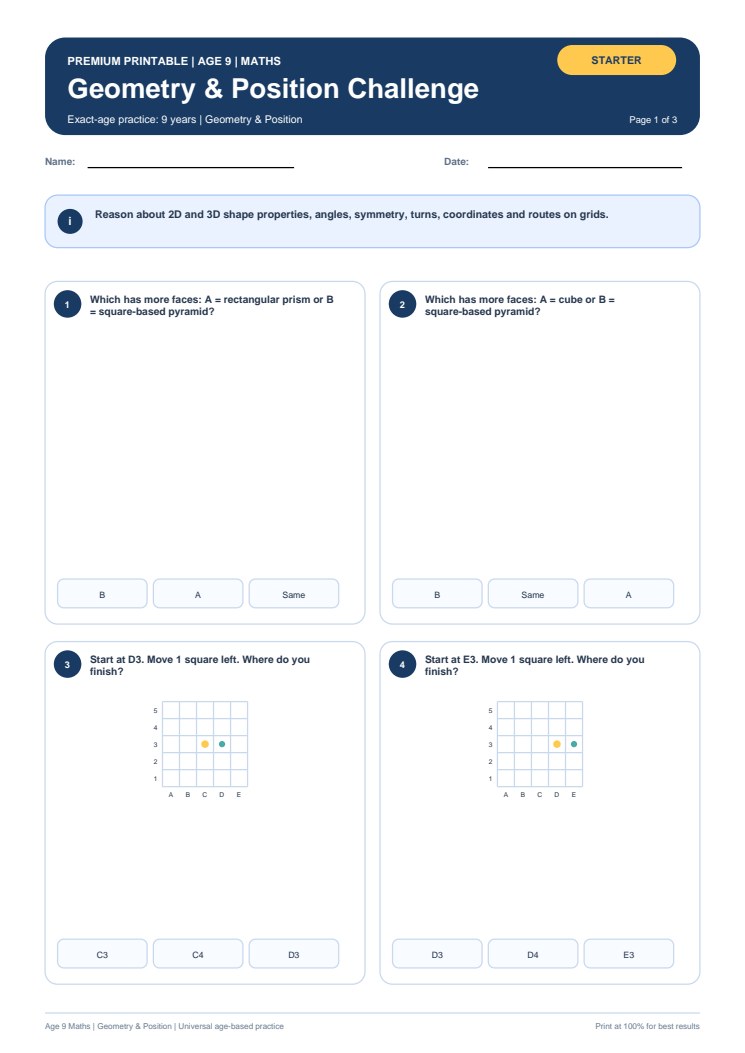 Geometry & Position Challenge worksheet preview