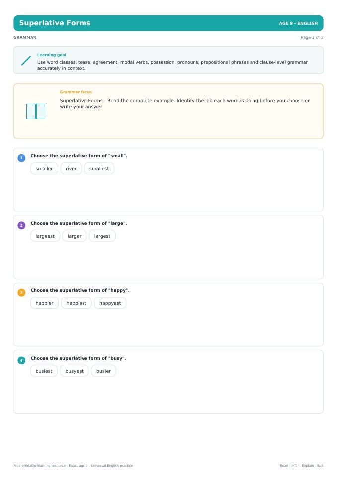 Superlative Forms worksheet preview