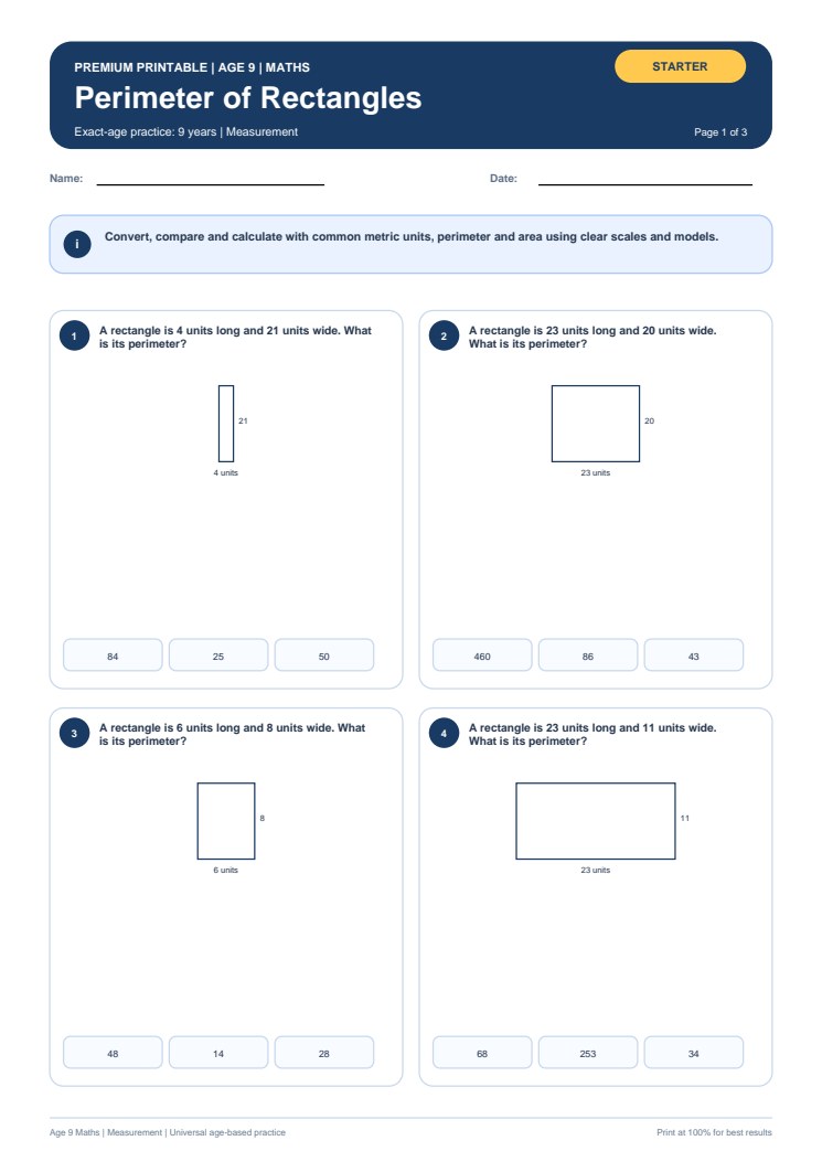 Perimeter of Rectangles worksheet preview