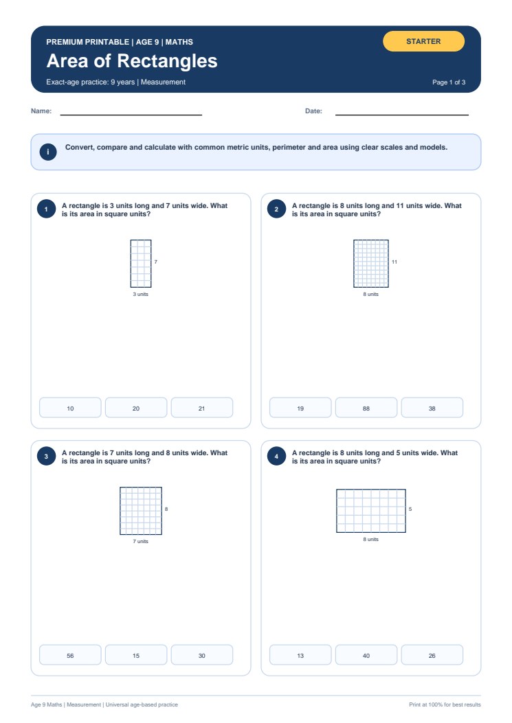 Area of Rectangles worksheet preview
