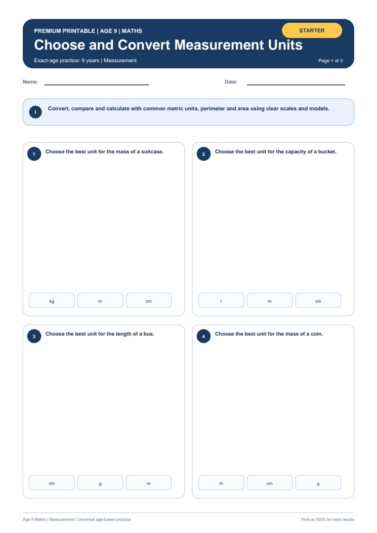 Choose and Convert Measurement Units worksheet preview