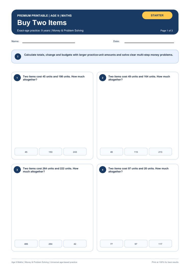 Buy Two Items worksheet preview