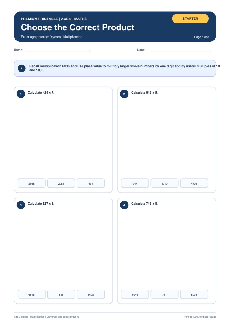 Choose the Correct Product worksheet preview