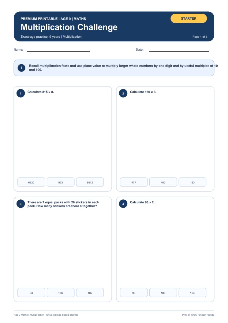 Multiplication Challenge worksheet preview
