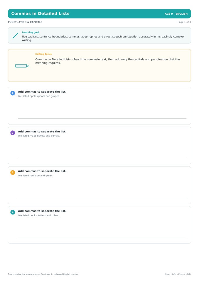 Commas in Detailed Lists worksheet preview