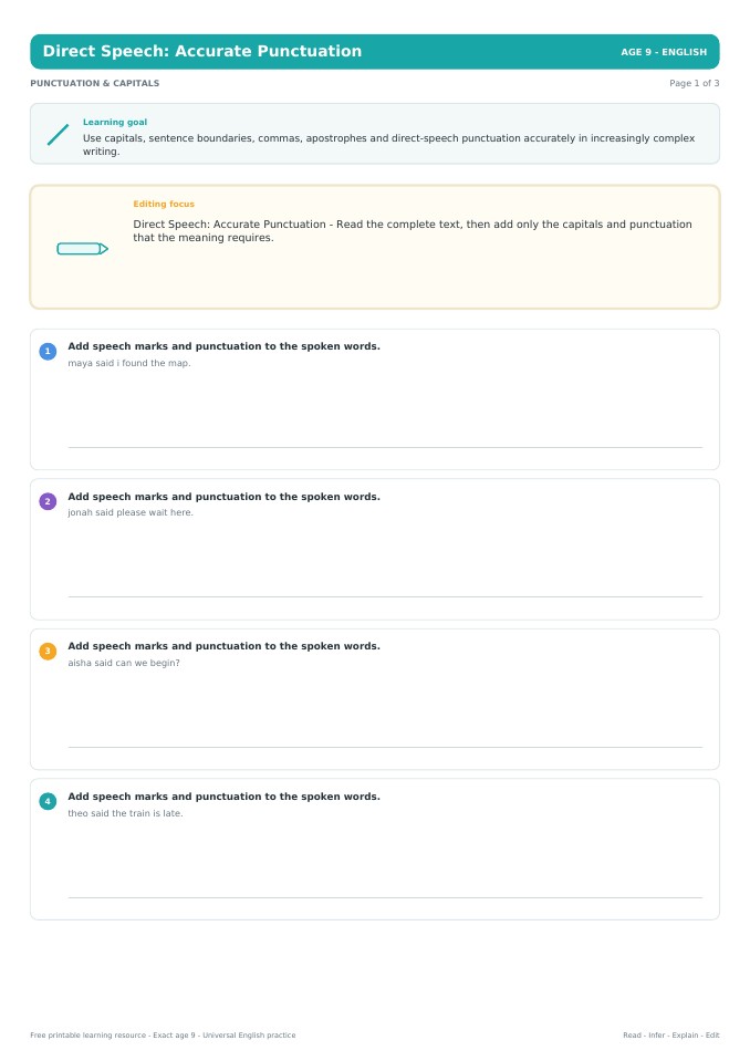 Direct Speech: Accurate Punctuation worksheet preview