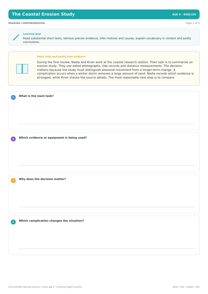 The Coastal Erosion Study worksheet preview
