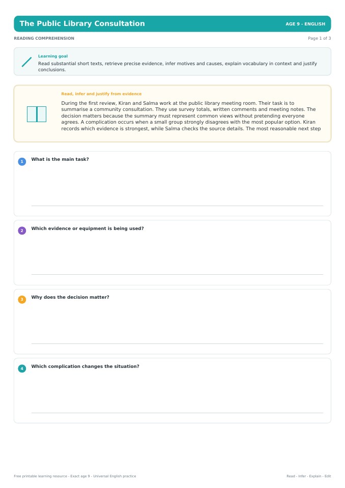 The Public Library Consultation worksheet preview