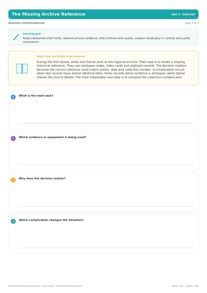 The Missing Archive Reference worksheet preview