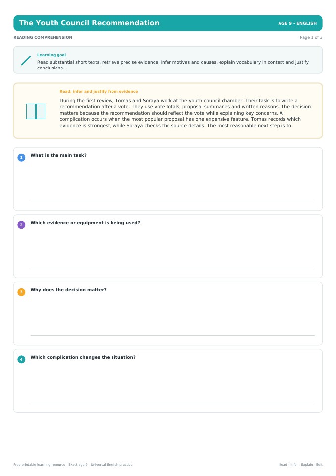 The Youth Council Recommendation worksheet preview