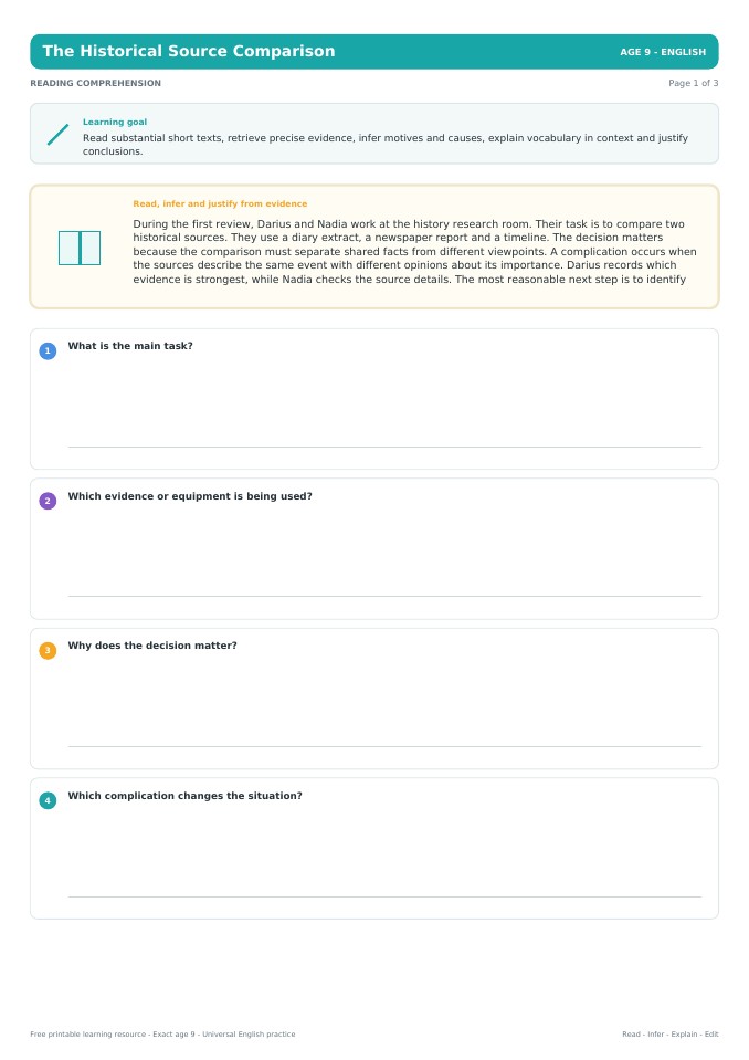 The Historical Source Comparison worksheet preview