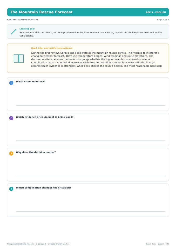 The Mountain Rescue Forecast worksheet preview