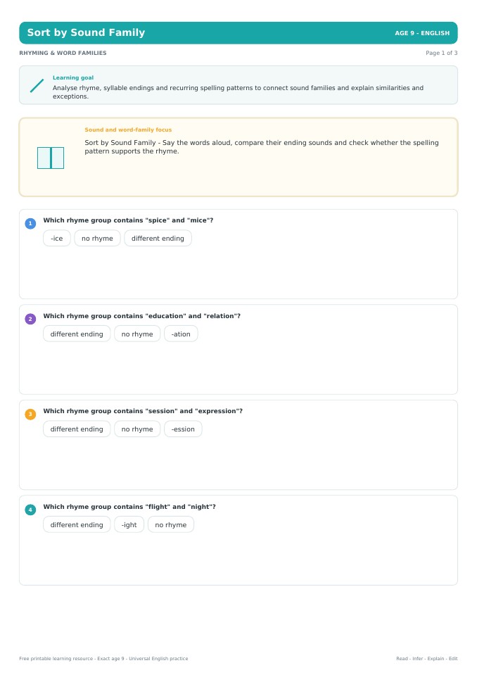 Sort by Sound Family worksheet preview